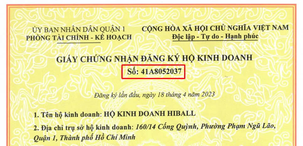 Mã số đăng ký Hộ kinh doanh