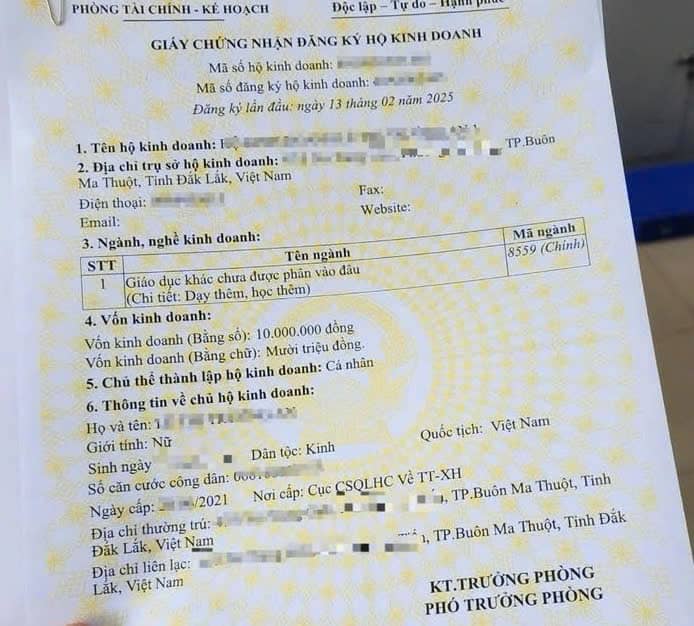 Giấy phép Hộ kinh doanh dạy thêm học thêm