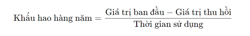 Công thức tính khấu hao TSCĐ theo phương pháp đường thẳng