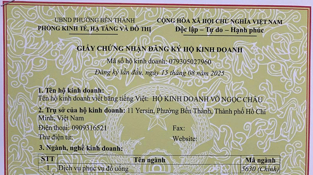 Giấy phép Hộ kinh doanh tại Phường Bến Thành